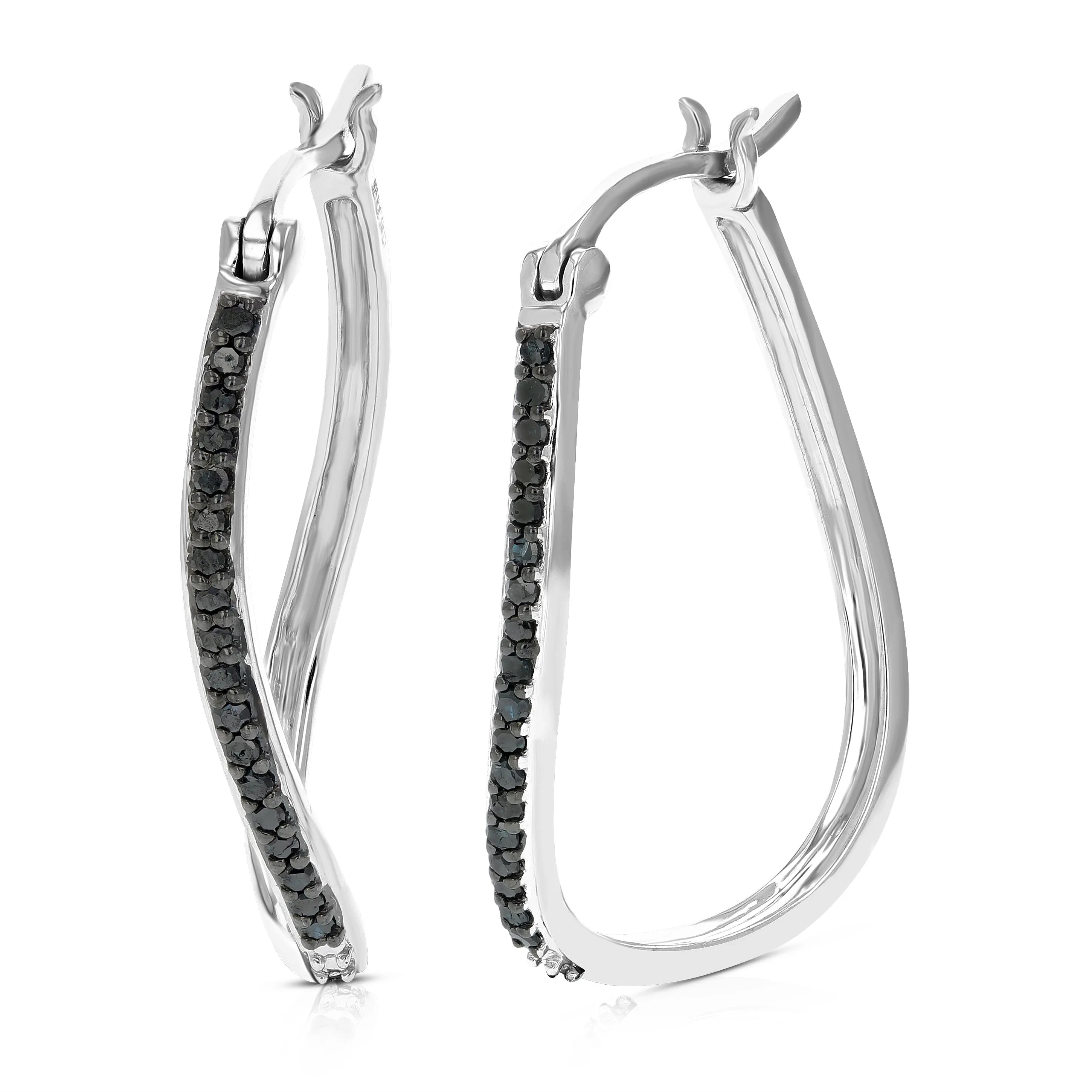 1/4 cttw Black Diamond Hoop Earrings in .925 Sterling Silver 1 Inch
