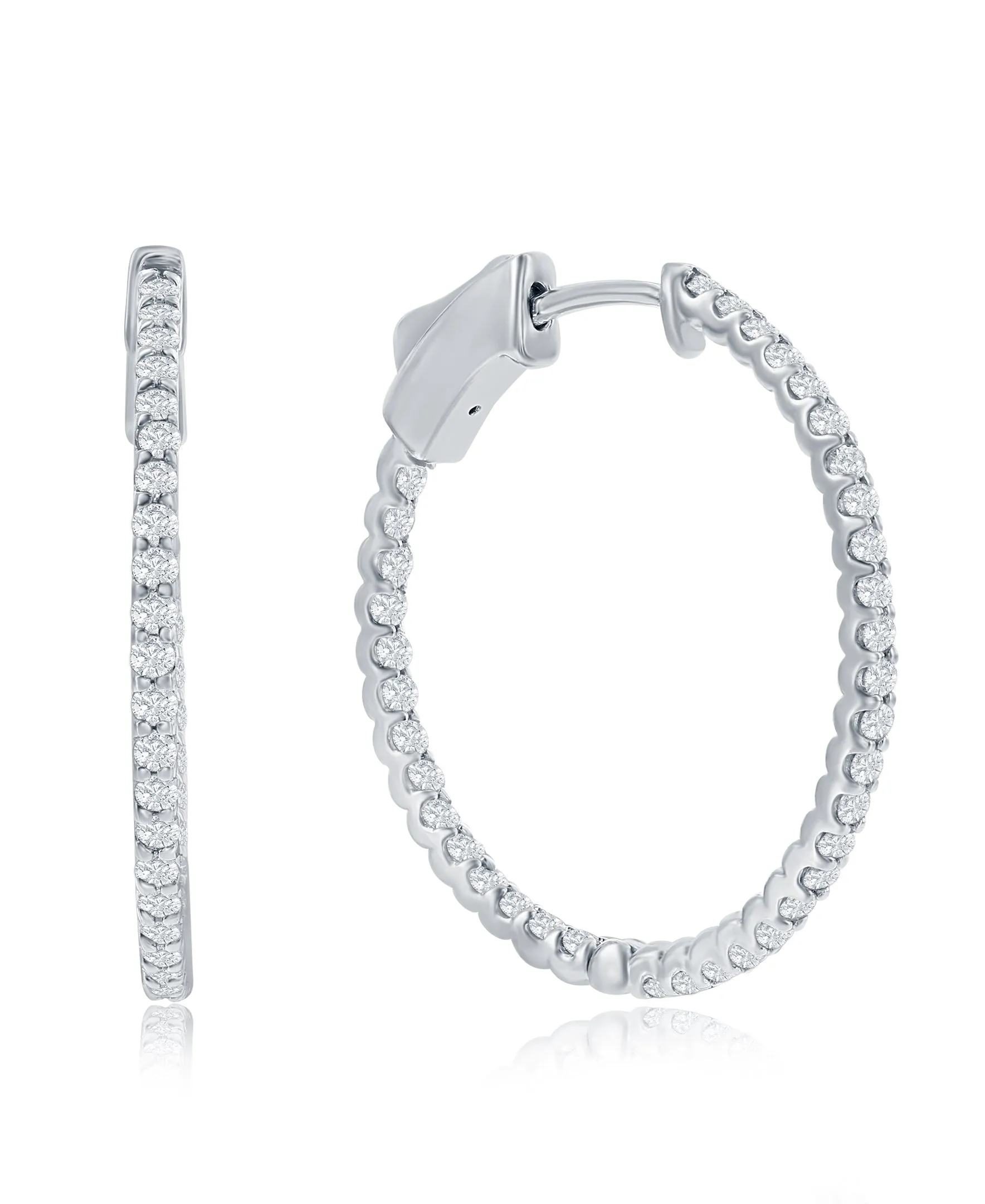 14K White Gold 3/4ct Inside-Out Diamond Hoop Earrings