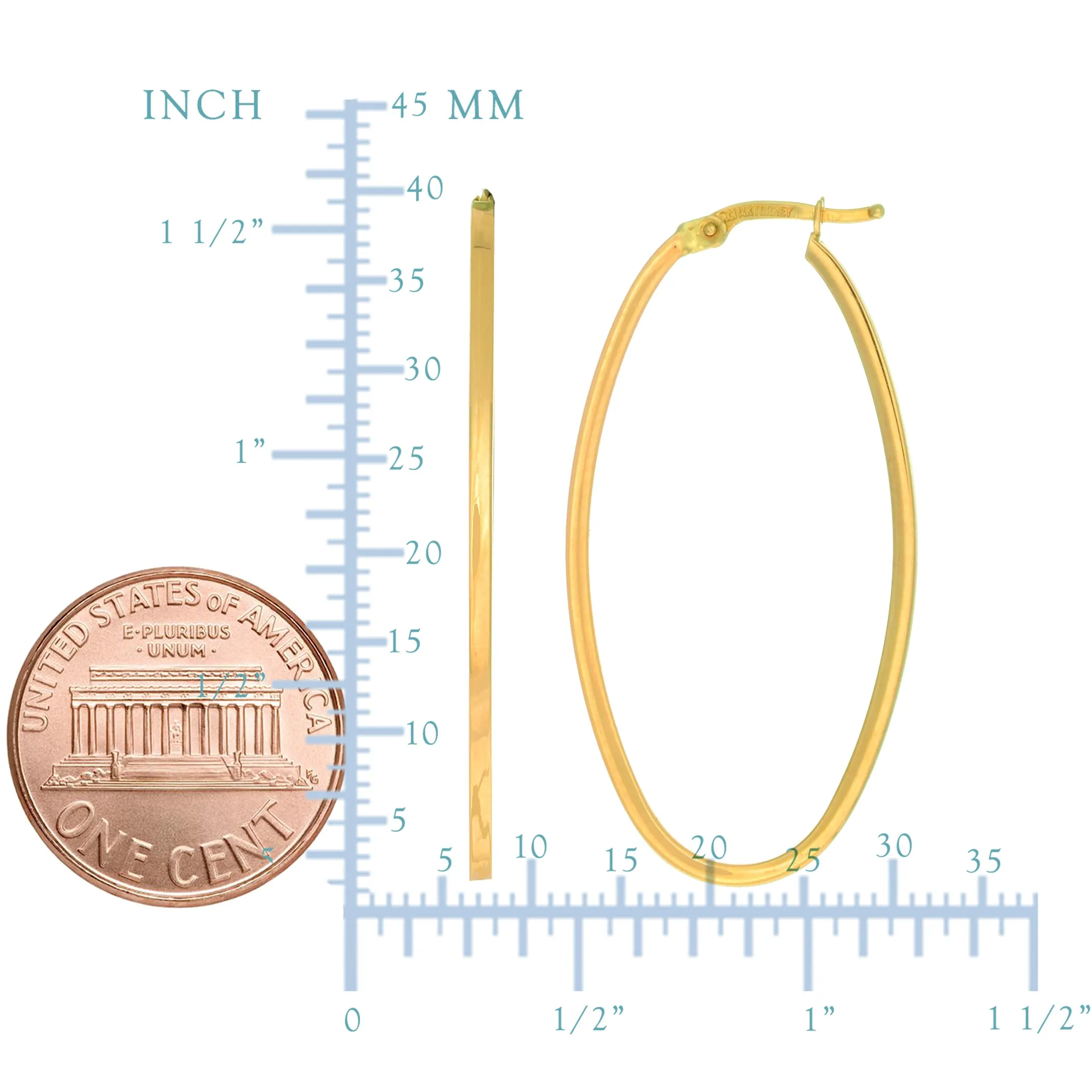14K Yellow Gold High Polished Square Tube Oval Hoop Earrings
