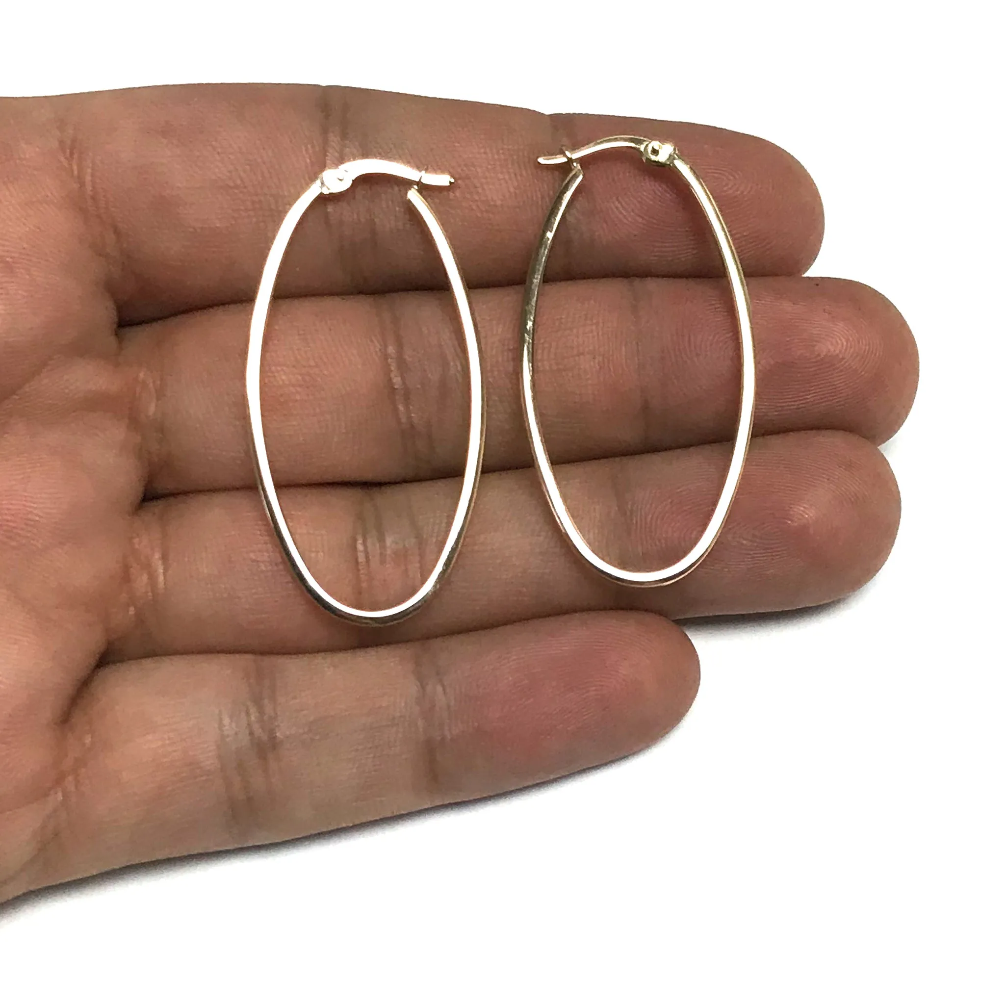 14K Yellow Gold High Polished Square Tube Oval Hoop Earrings