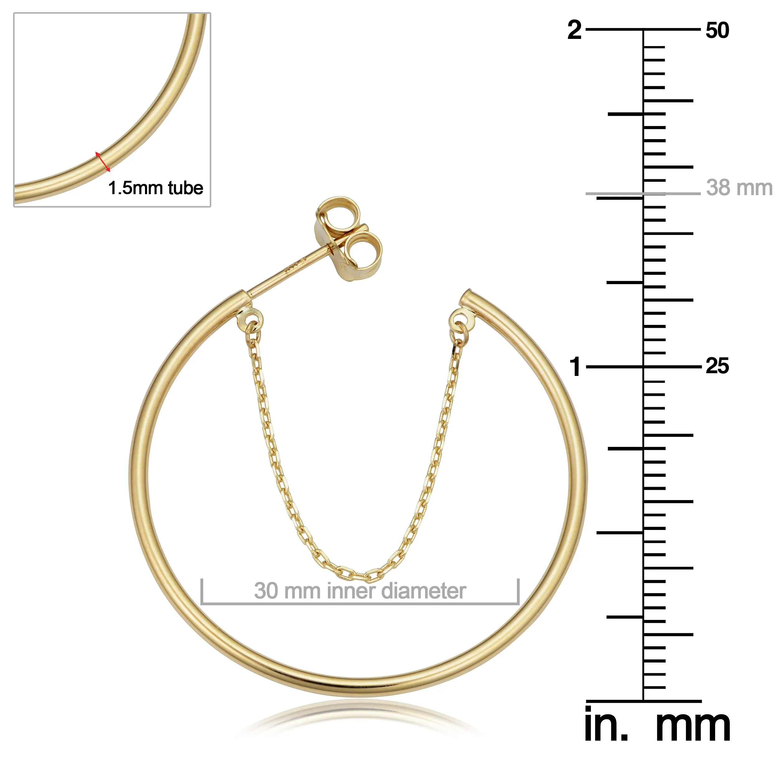 14k Yellow Gold Open Hoop Chain Earrings