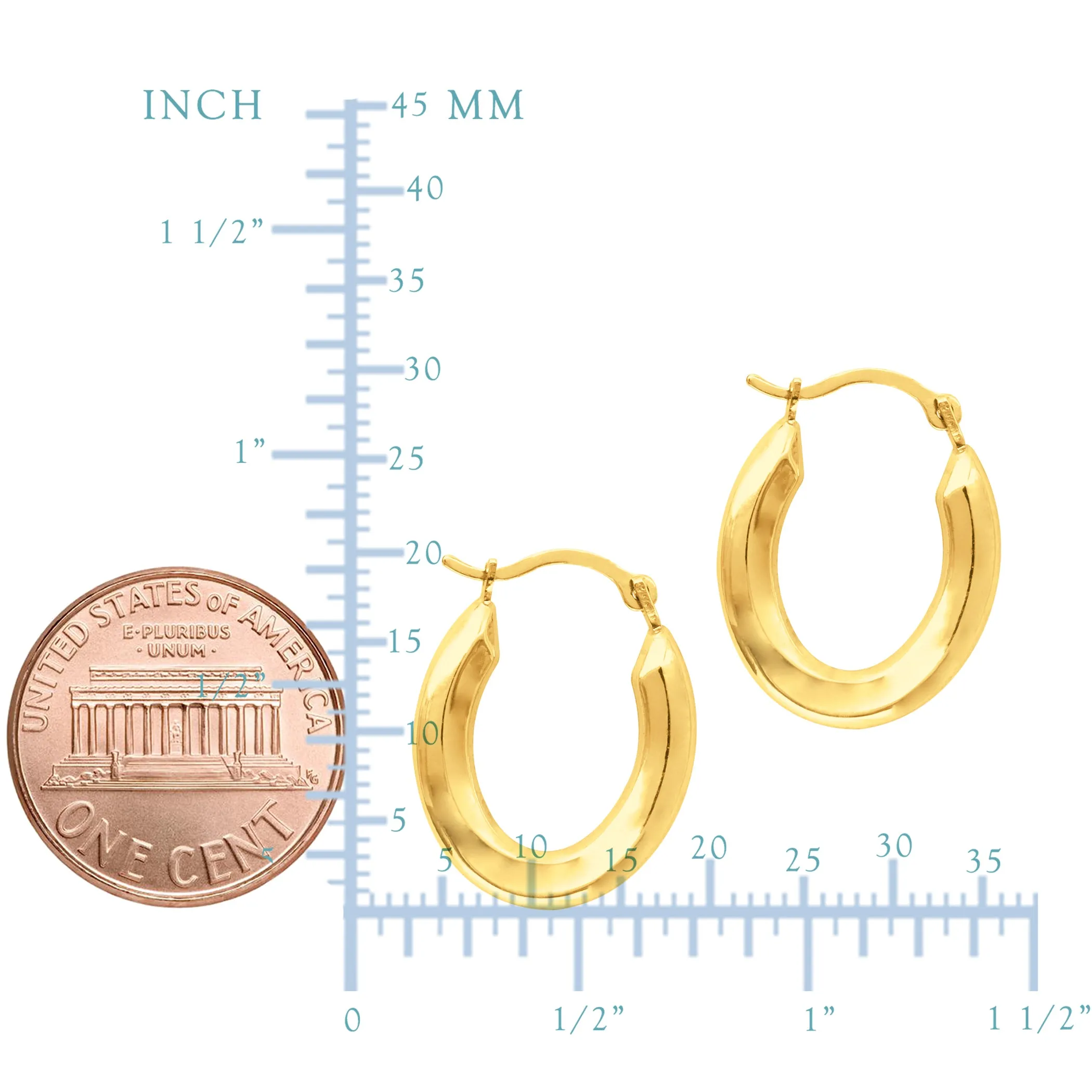 14K Yellow Gold Oval Shape Hoop Earrings, Diameter 20mm