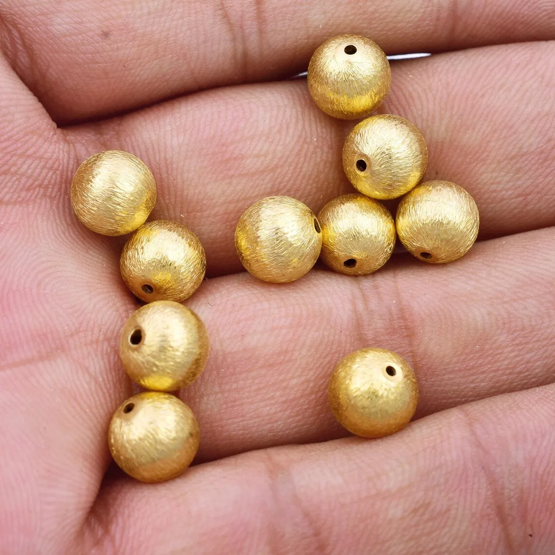 15 PCS PACK 8 MM' GOLD PLATED BRUSHED ROUND BEADS BEST QUALITY