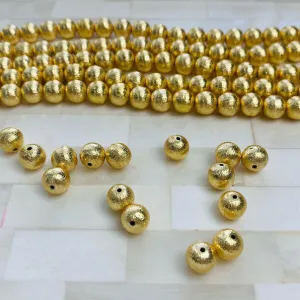 15 PCS PACK 8 MM' GOLD PLATED BRUSHED ROUND BEADS BEST QUALITY