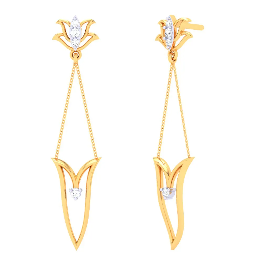 18k Diamond Dangler Earrings With Floral Embellishments From The Diamond Collection