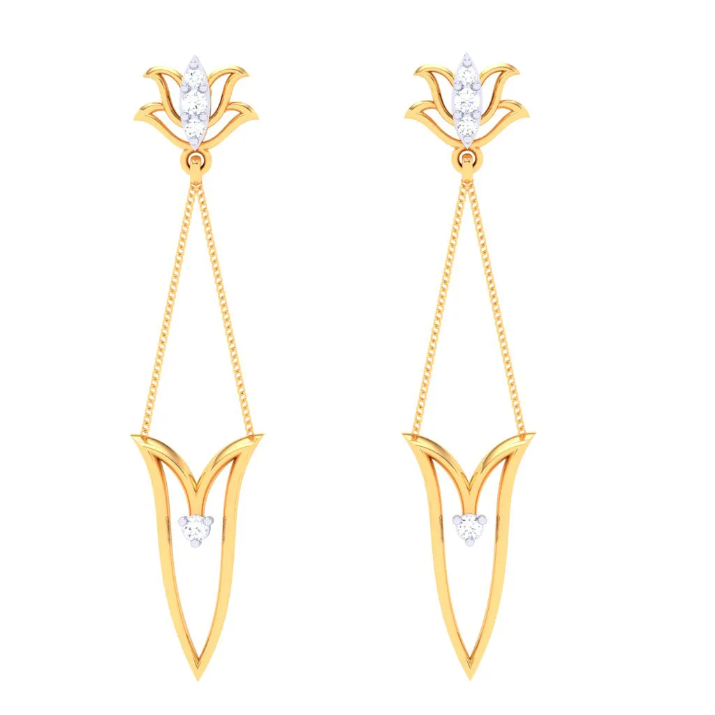 18k Diamond Dangler Earrings With Floral Embellishments From The Diamond Collection