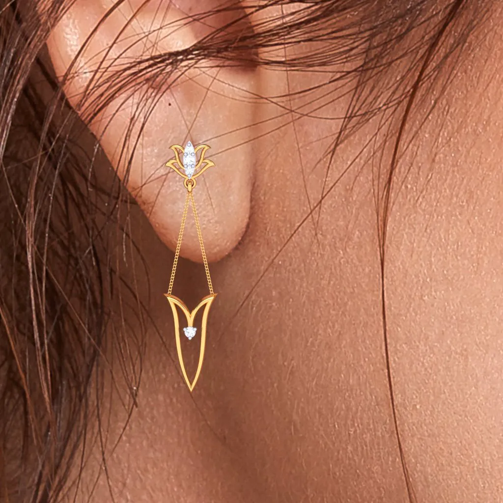 18k Diamond Dangler Earrings With Floral Embellishments From The Diamond Collection
