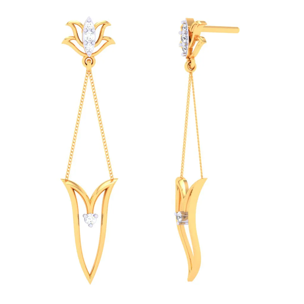 18k Diamond Dangler Earrings With Floral Embellishments From The Diamond Collection