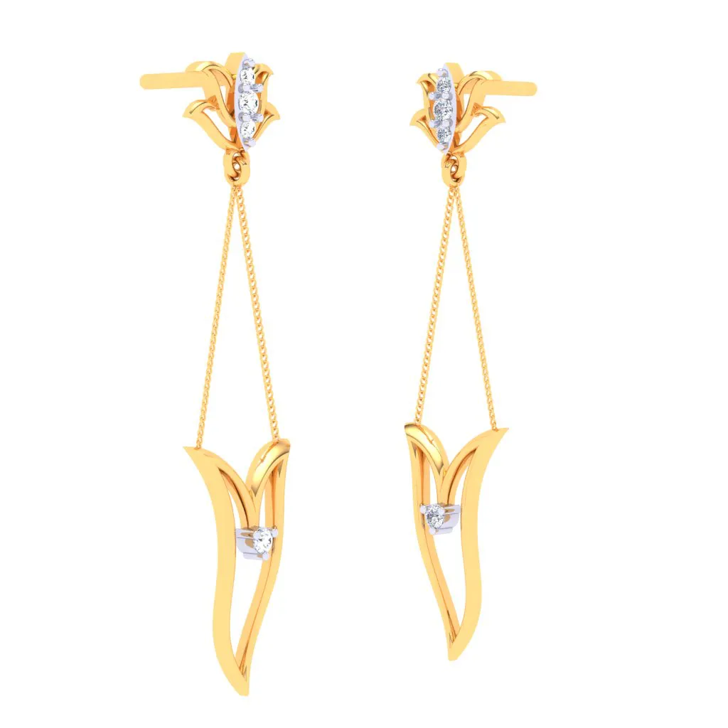 18k Diamond Dangler Earrings With Floral Embellishments From The Diamond Collection