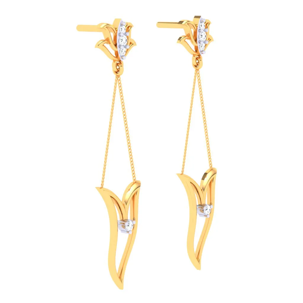 18k Diamond Dangler Earrings With Floral Embellishments From The Diamond Collection