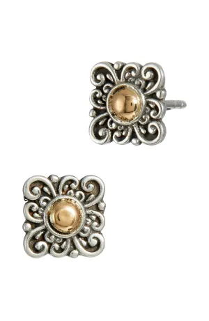 18K Rose Gold & Sterling Silver Bali Stud Earrings