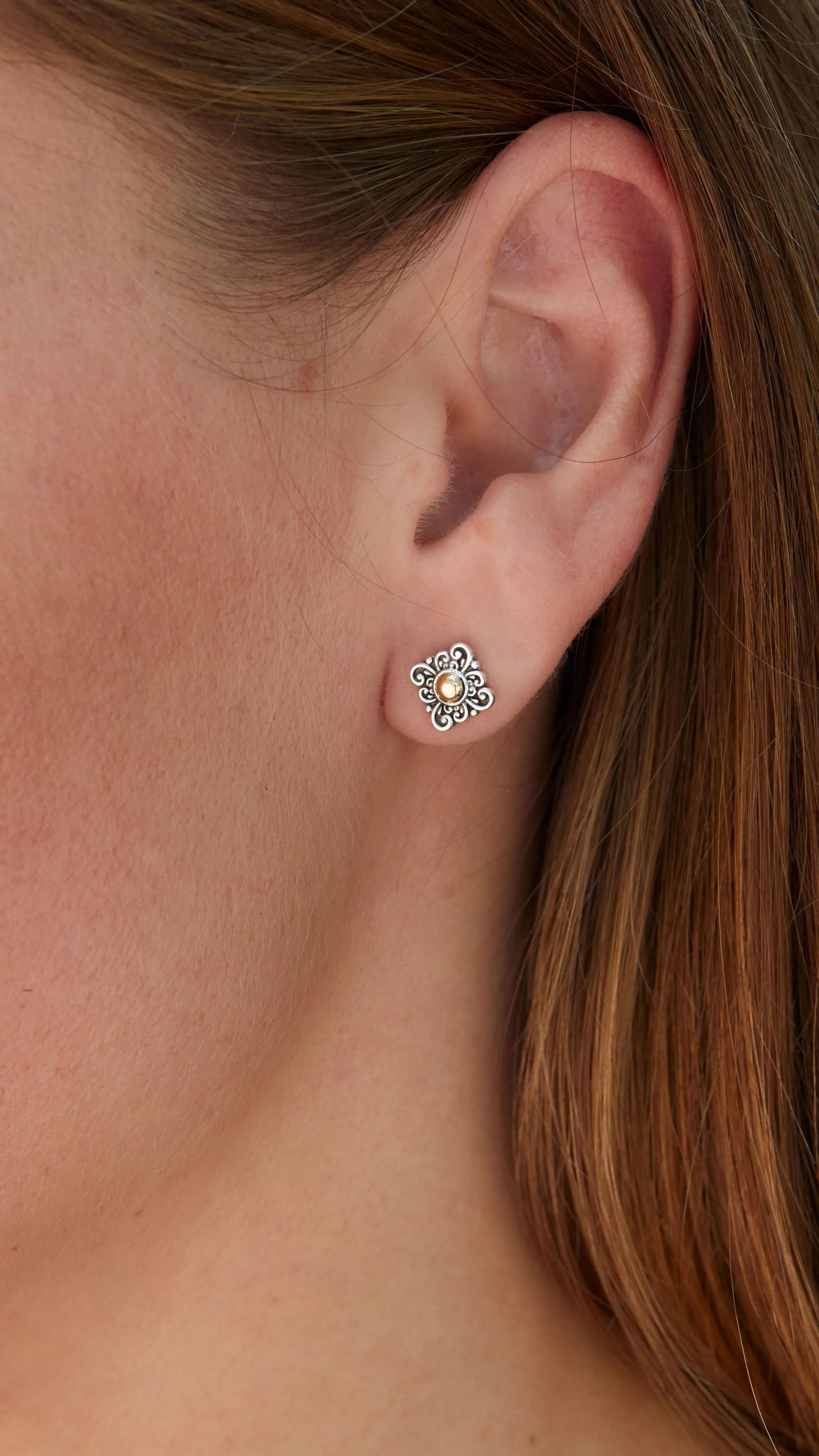 18K Rose Gold & Sterling Silver Bali Stud Earrings