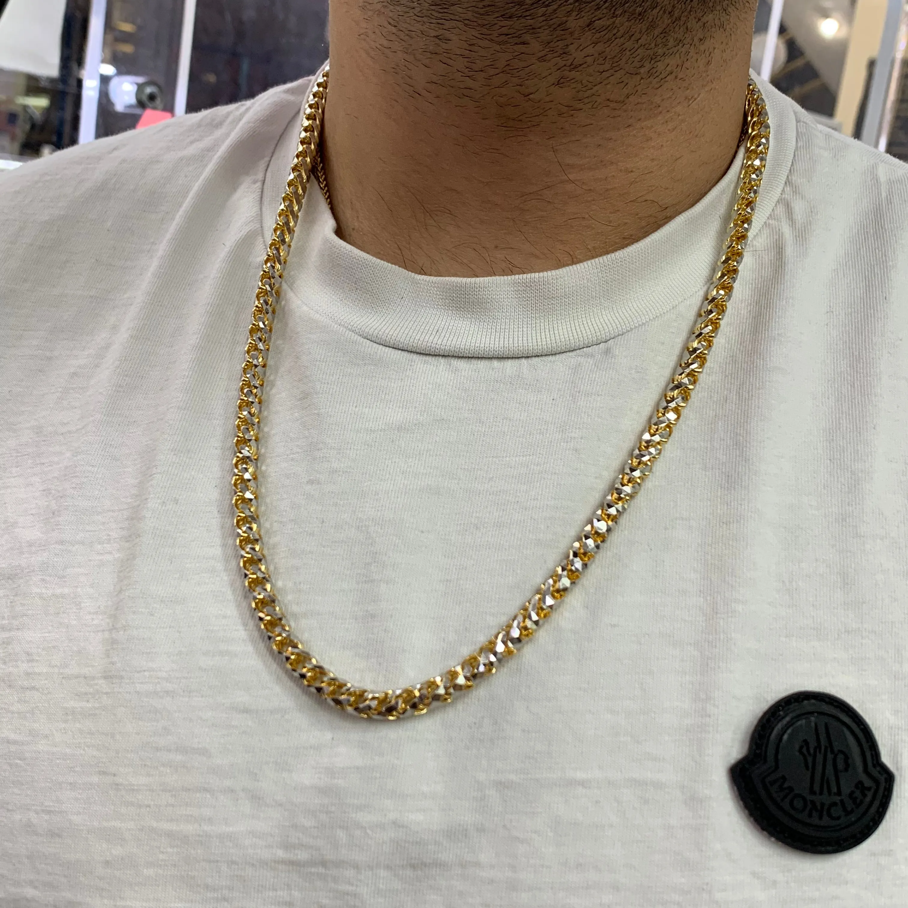 6mm 14k Two-tone Gold Solid Prism-cut Franco Chain