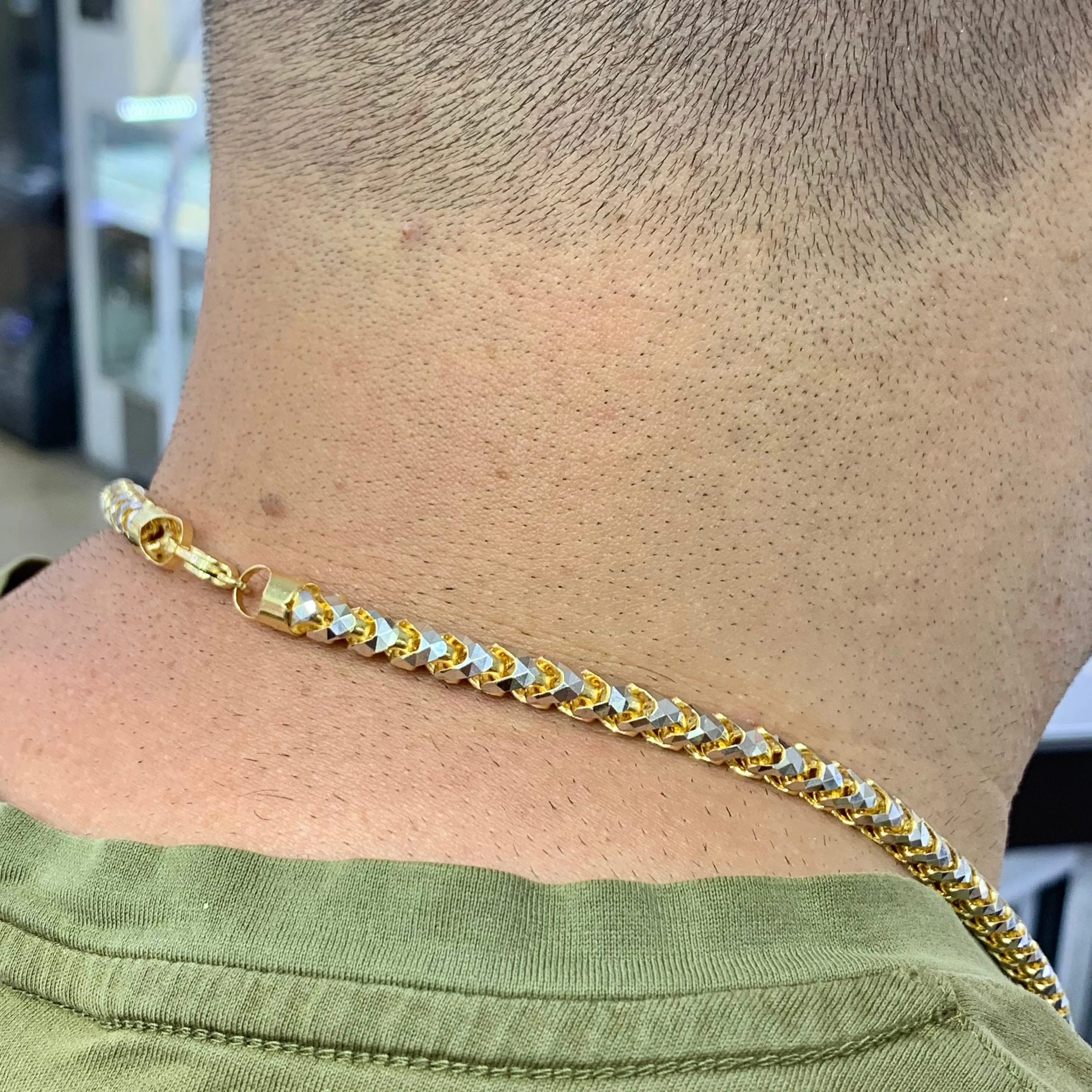 6mm 14k Two-tone Gold Solid Prism-cut Franco Chain
