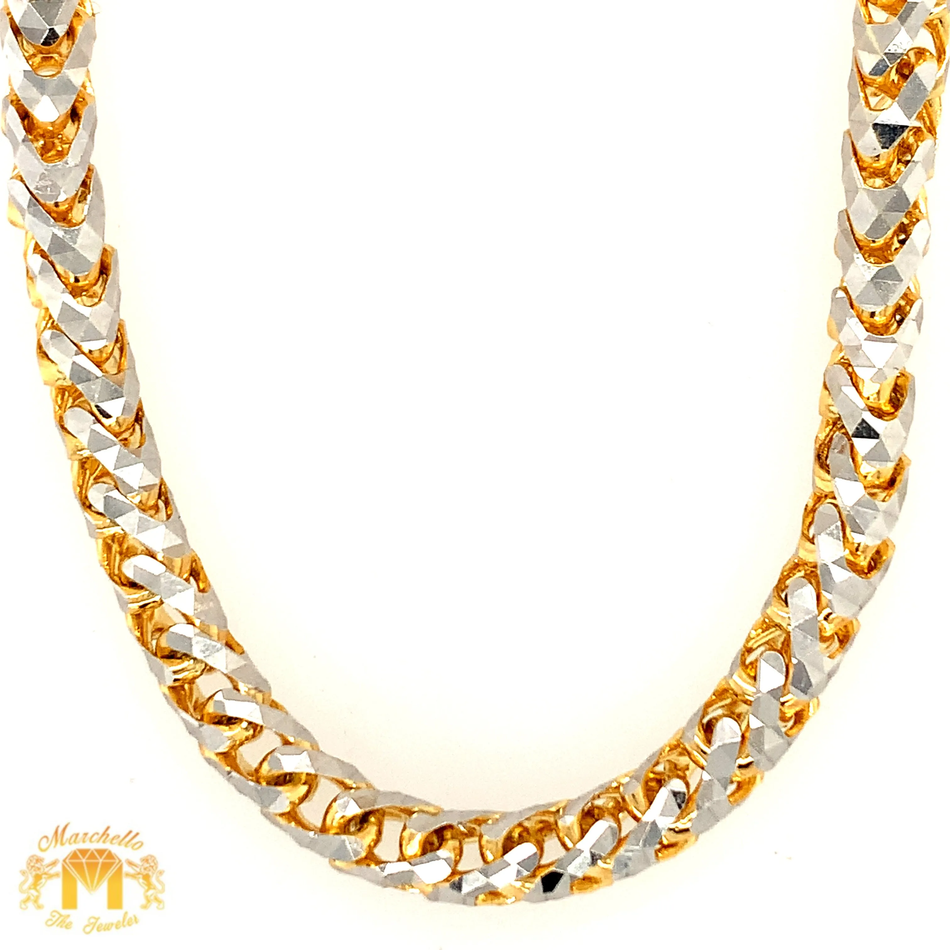 6mm 14k Two-tone Gold Solid Prism-cut Franco Chain