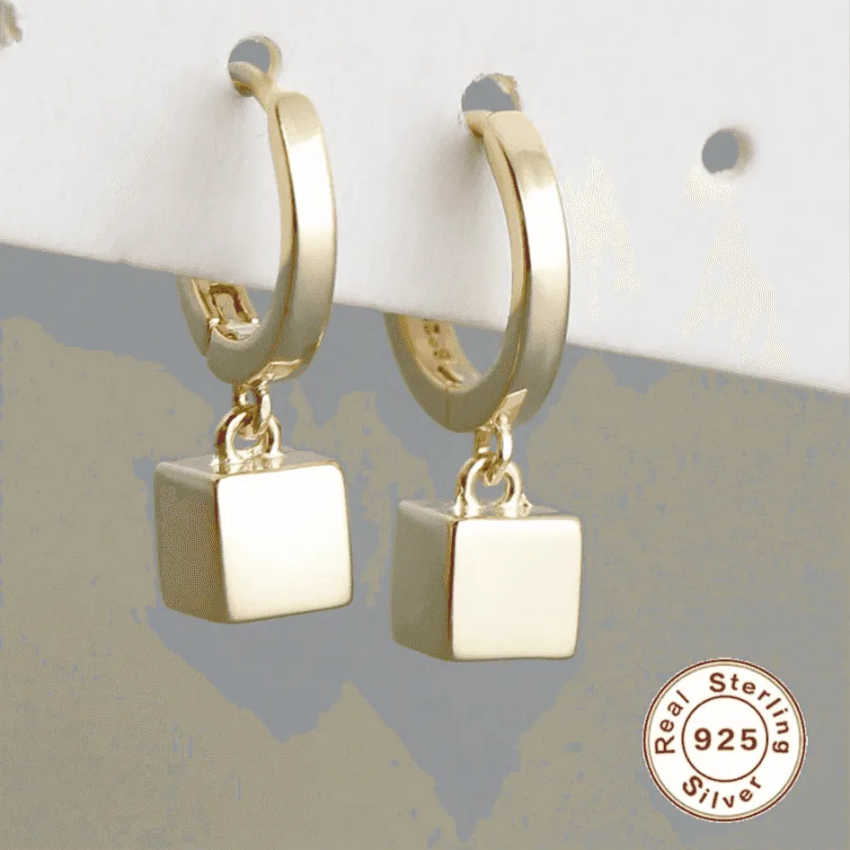 925 Sterling Silver Earrings Charm Jewelry - Drop Square - MD404
