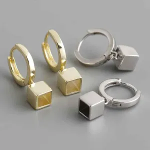 925 Sterling Silver Earrings Charm Jewelry - Drop Square - MD404