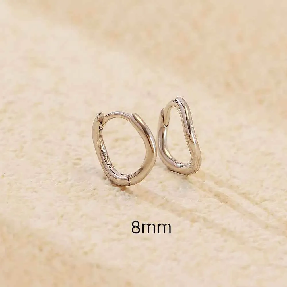 925 Sterling Silver Hoop Earrings Charm Jewelry - Simple Irregular Wavy - YH0489
