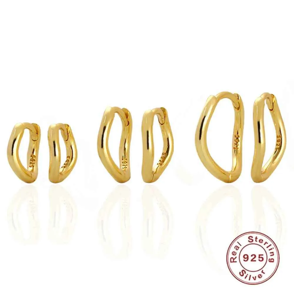 925 Sterling Silver Hoop Earrings Charm Jewelry - Simple Irregular Wavy - YH0489
