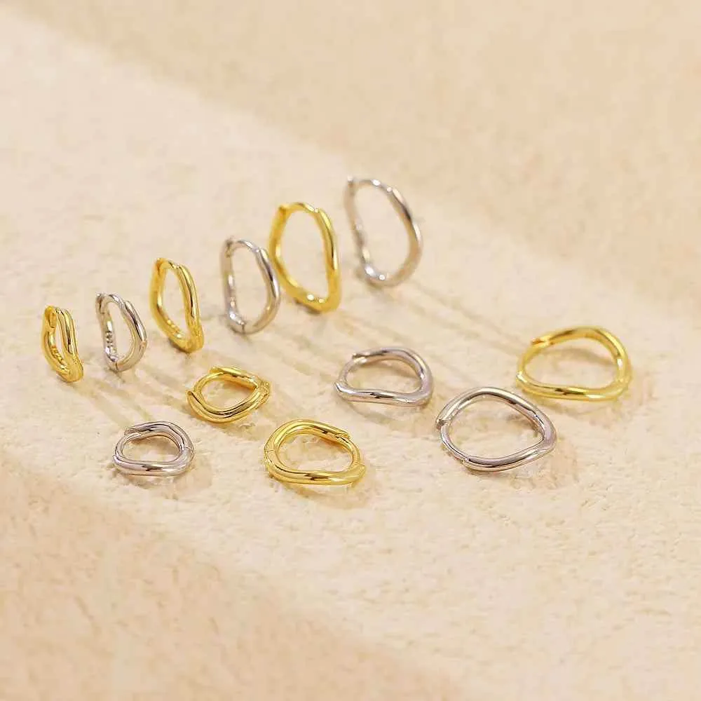 925 Sterling Silver Hoop Earrings Charm Jewelry - Simple Irregular Wavy - YH0489