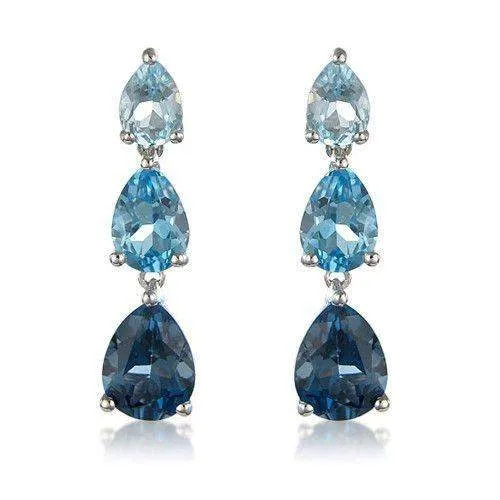 9ct White Gold Blue Topaz Drop Earrings - MM8A62WBT