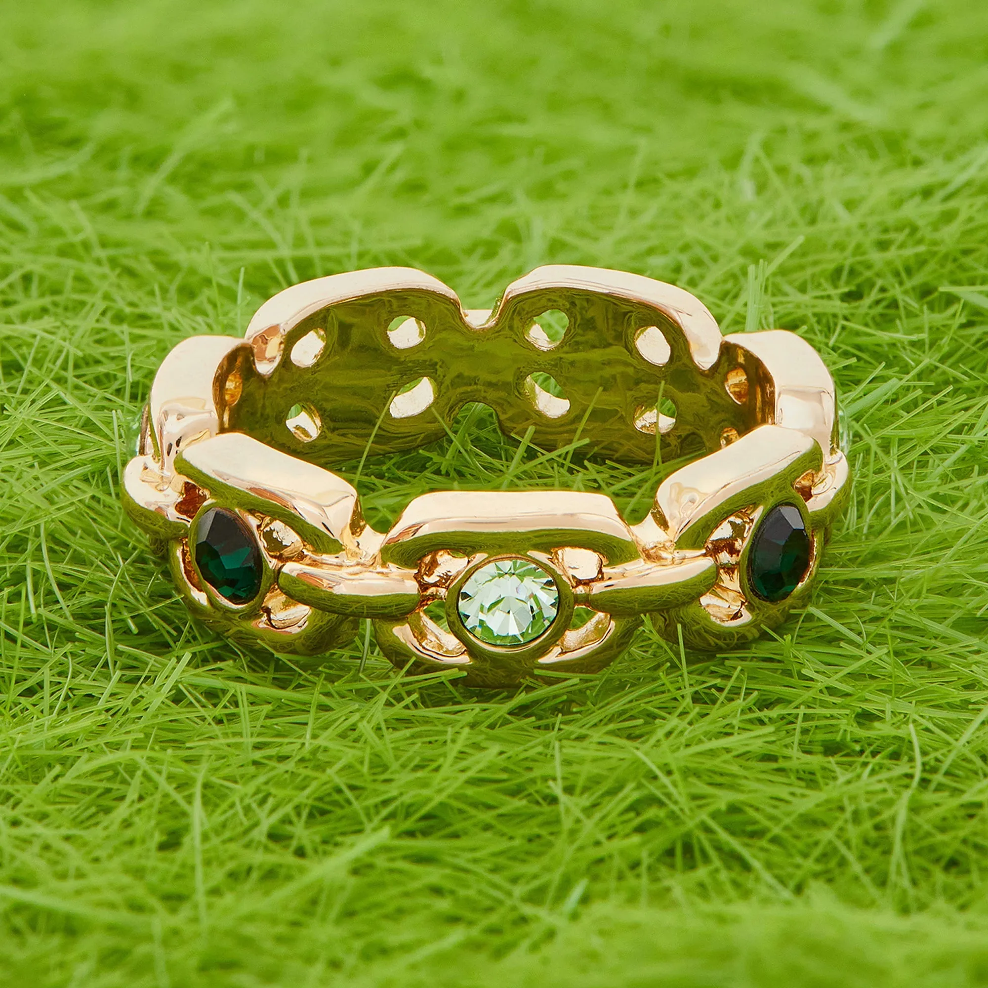 Accessorize London Women's Chain Gem Ring Green-Small