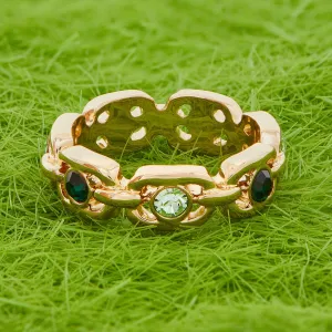 Accessorize London Women's Chain Gem Ring Green-Small