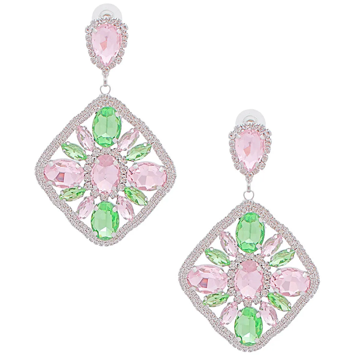 AKA Earrings Alpha Kappa Alpha Inspired Light Pink Green Crystal Diamond