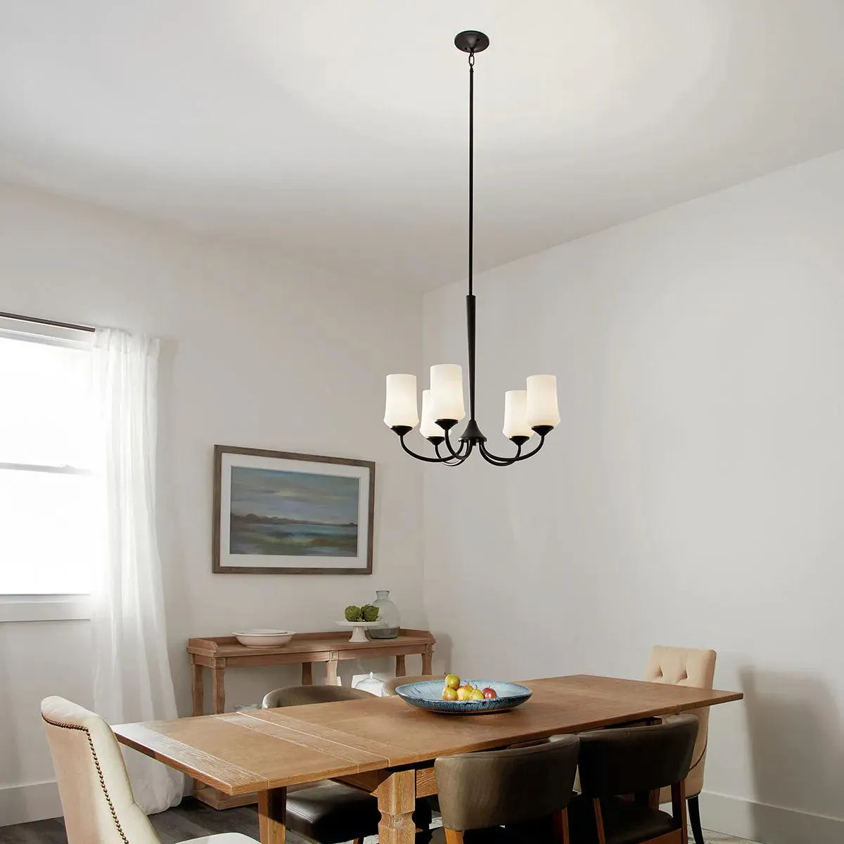 Aubrey 25" 5-Light LED Chandelier 1-Tier with Satin Etched Cased Opal Glass, Olde Bronze Finish