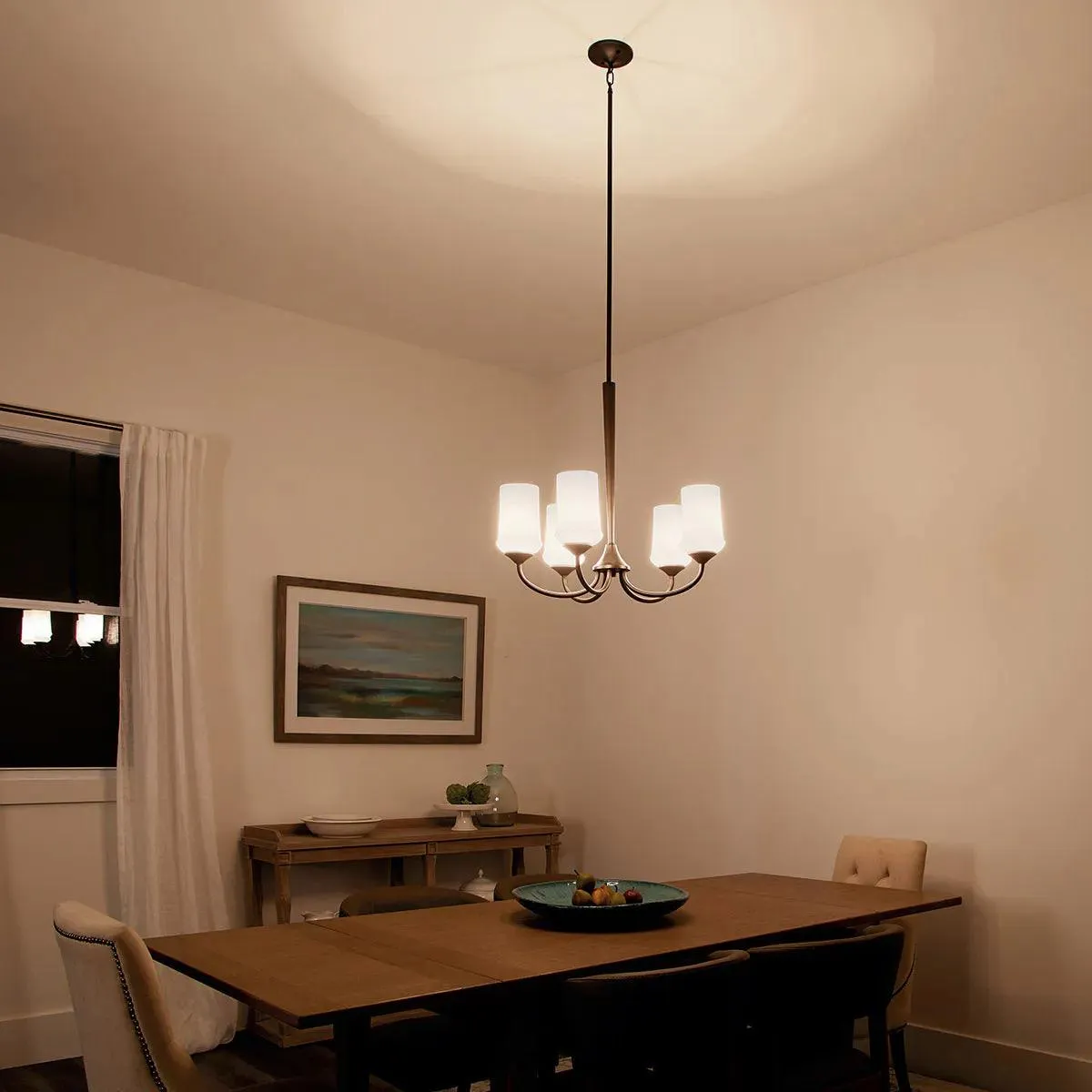 Aubrey 25" 5-Light LED Chandelier 1-Tier with Satin Etched Cased Opal Glass, Olde Bronze Finish