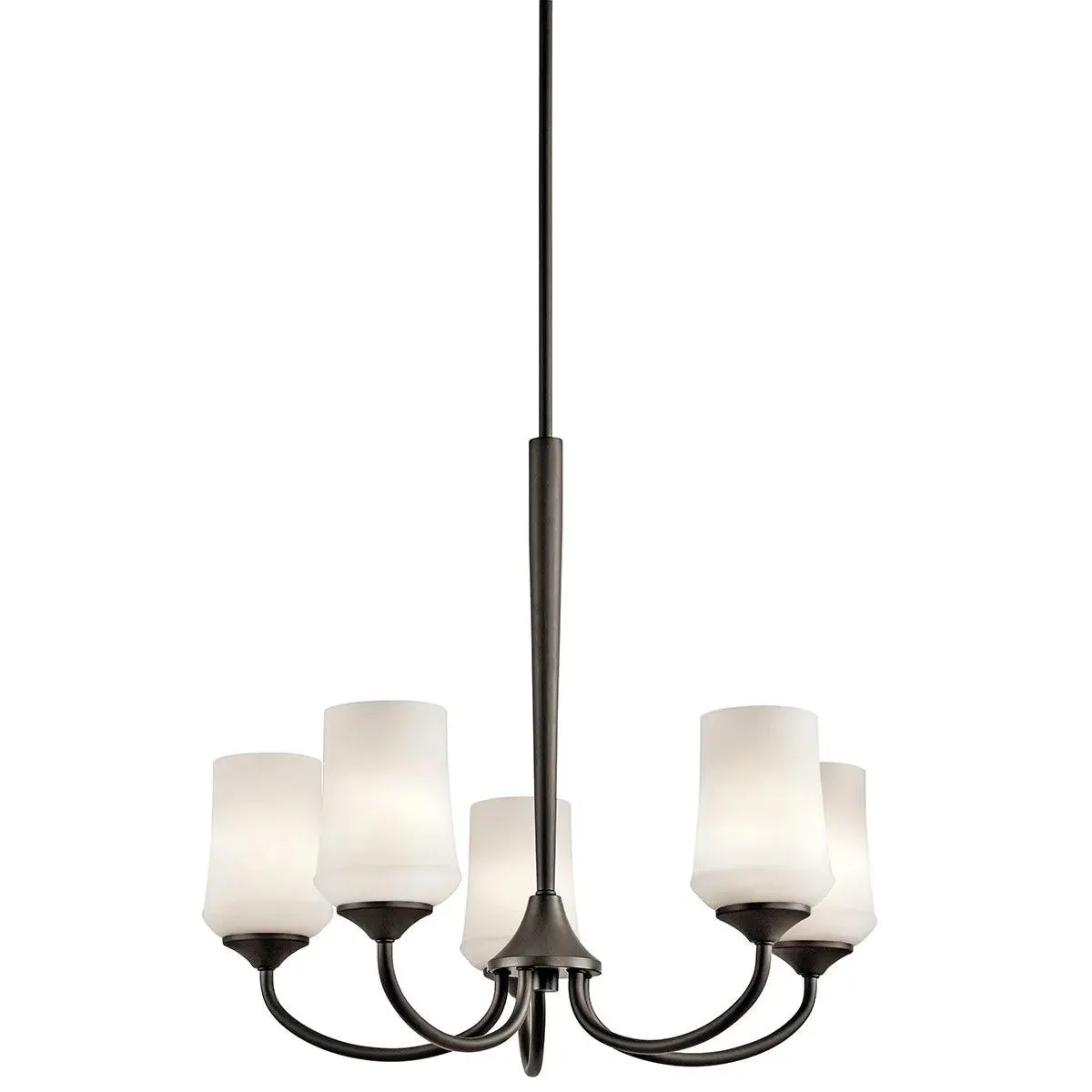 Aubrey 25" 5-Light LED Chandelier 1-Tier with Satin Etched Cased Opal Glass, Olde Bronze Finish