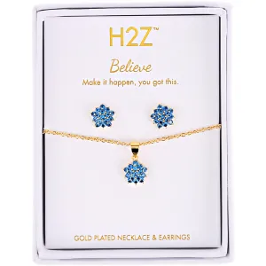 Believe Floral Burst Aquamarine Zircon - 16.5"-18.5" Inspirational 18K Gold Plated Gift Set