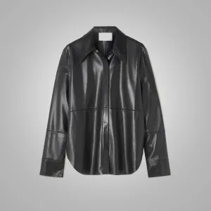 Black Supple Feel Soft Slim Leather Shirt For Women