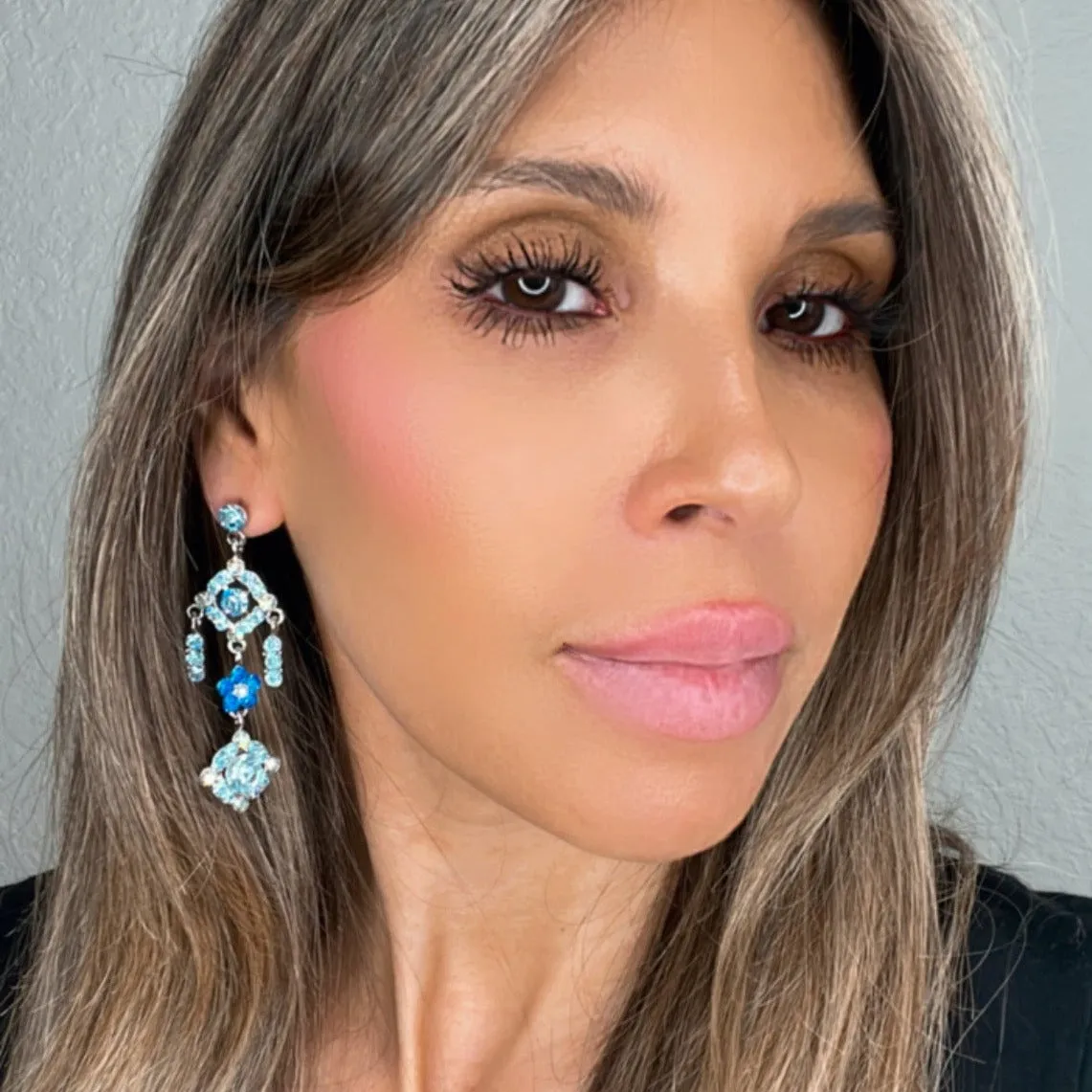 Blue Crystal Diamond Chandelier Earrings