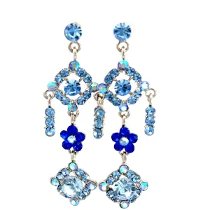 Blue Crystal Diamond Chandelier Earrings