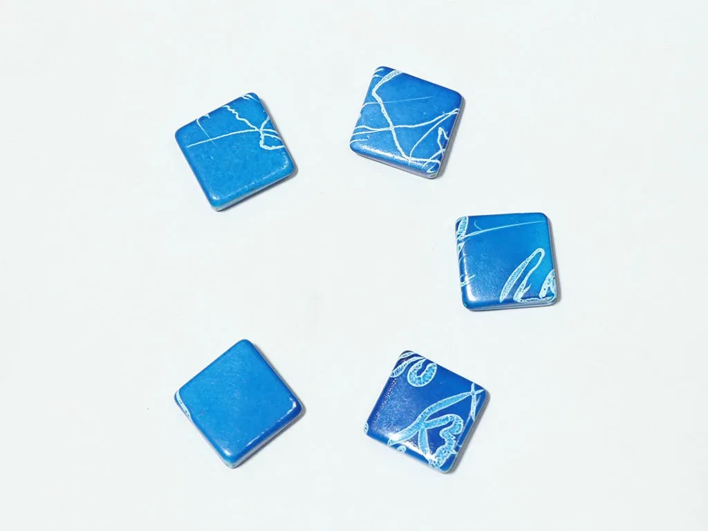 Blue Designer Square Plastic Beads - 22x22 mm