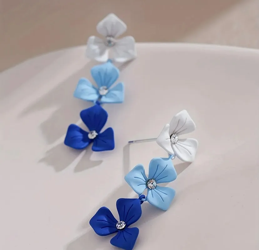 Blue Gradient Flower Design Dangle Alloy Earrings