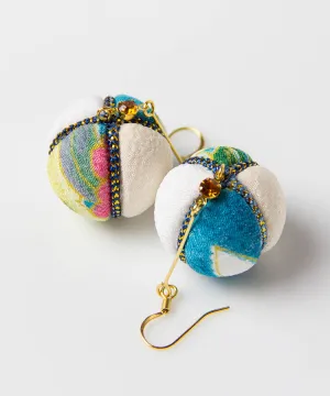 Blue Temari Chirimen Japanese Earrings / High Quality Surgical Steel Hook Earrings