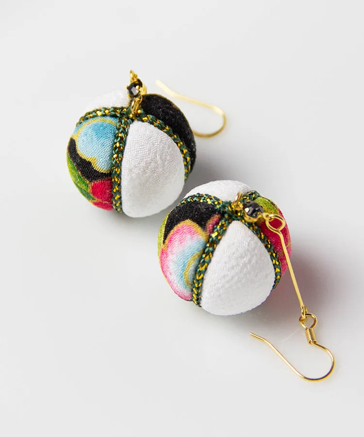 Blue Temari Chirimen Japanese Earrings / High Quality Surgical Steel Hook Earrings
