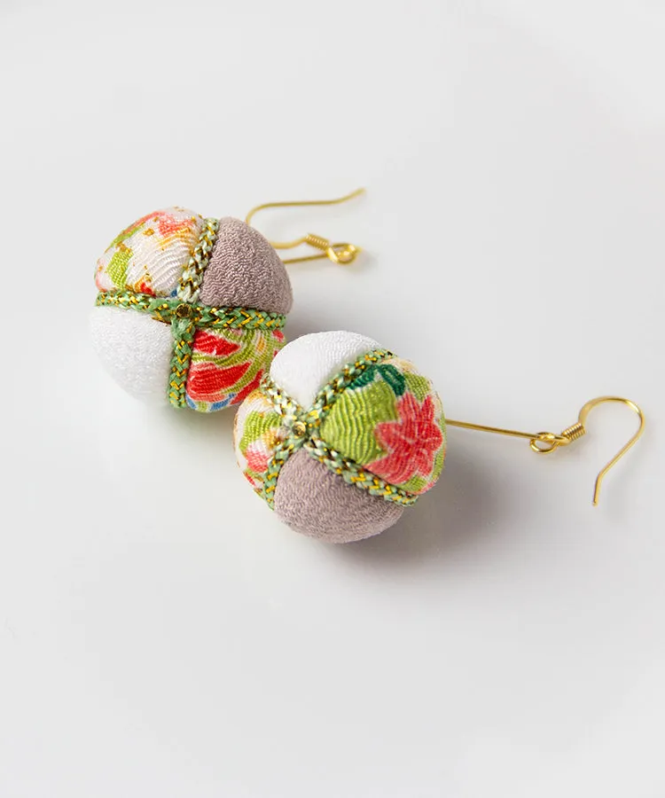 Blue Temari Chirimen Japanese Earrings / High Quality Surgical Steel Hook Earrings