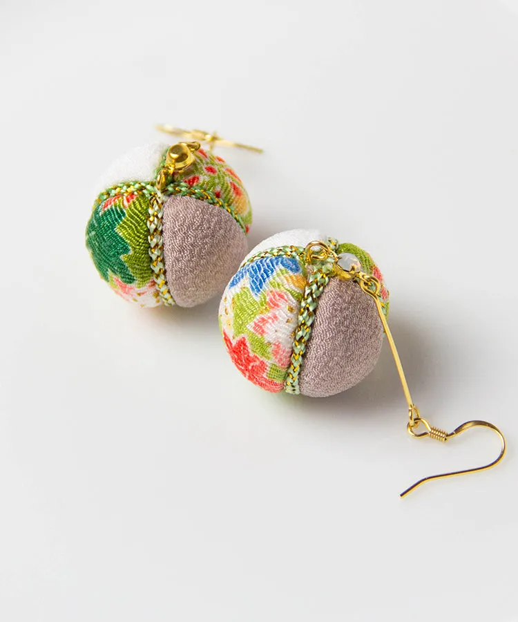 Blue Temari Chirimen Japanese Earrings / High Quality Surgical Steel Hook Earrings