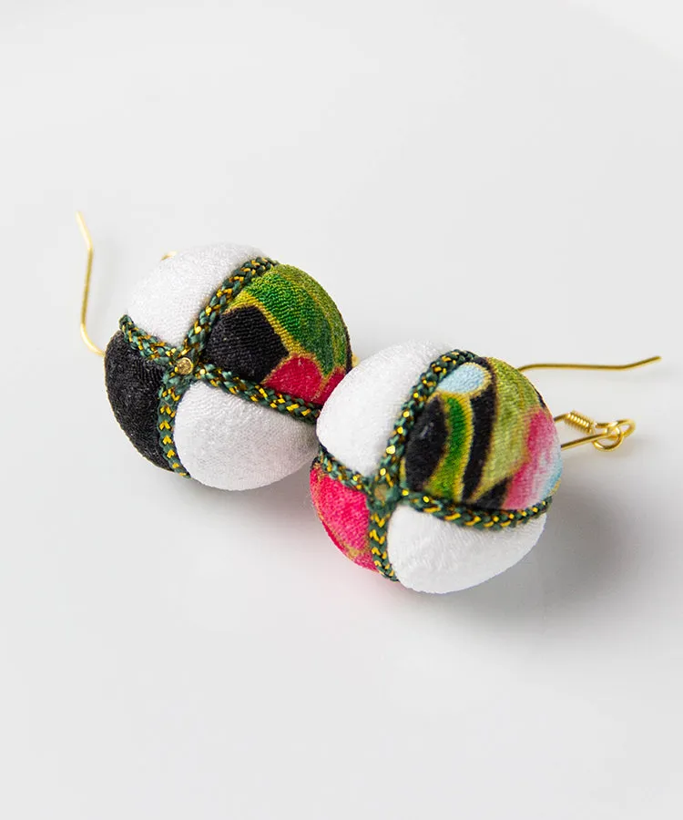 Blue Temari Chirimen Japanese Earrings / High Quality Surgical Steel Hook Earrings