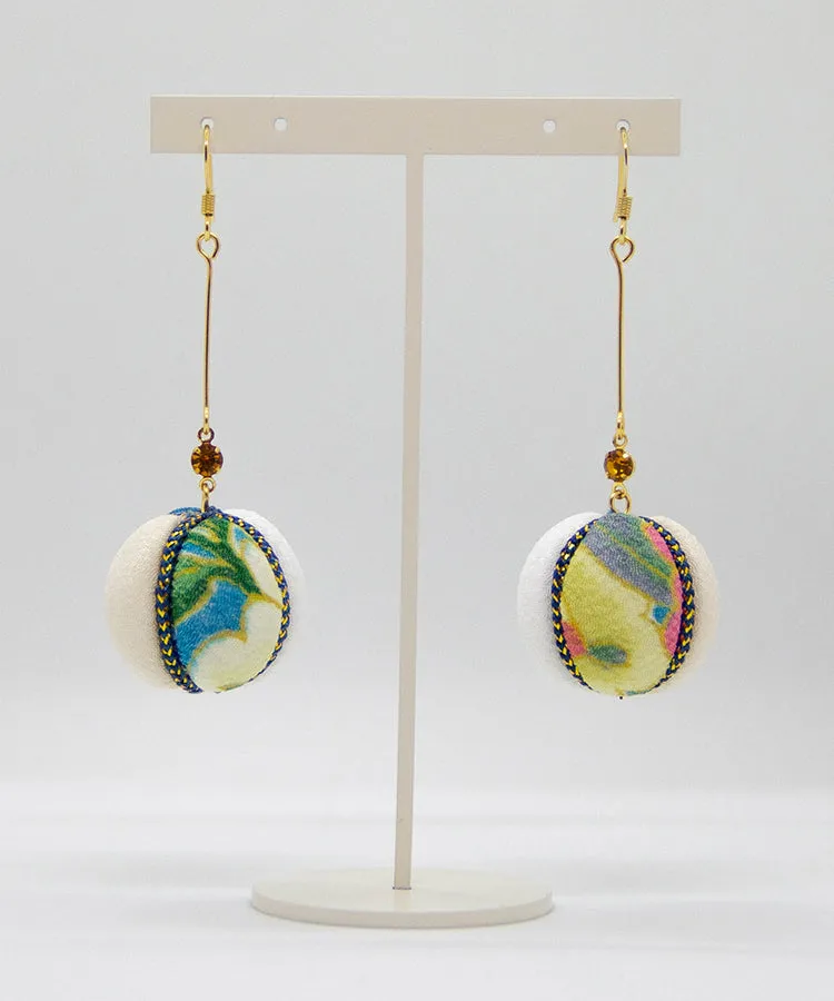 Blue Temari Chirimen Japanese Earrings / High Quality Surgical Steel Hook Earrings