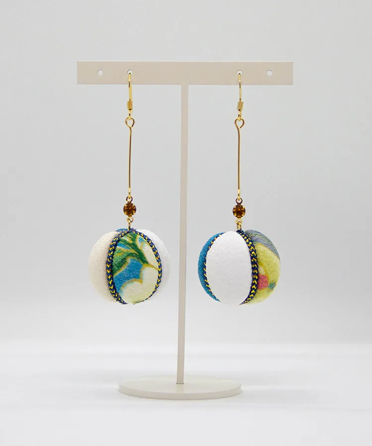 Blue Temari Chirimen Japanese Earrings / High Quality Surgical Steel Hook Earrings