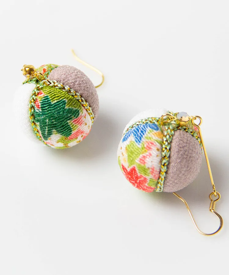 Blue Temari Chirimen Japanese Earrings / High Quality Surgical Steel Hook Earrings