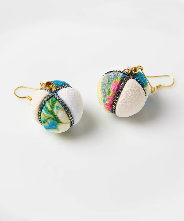Blue Temari Chirimen Japanese Earrings / High Quality Surgical Steel Hook Earrings