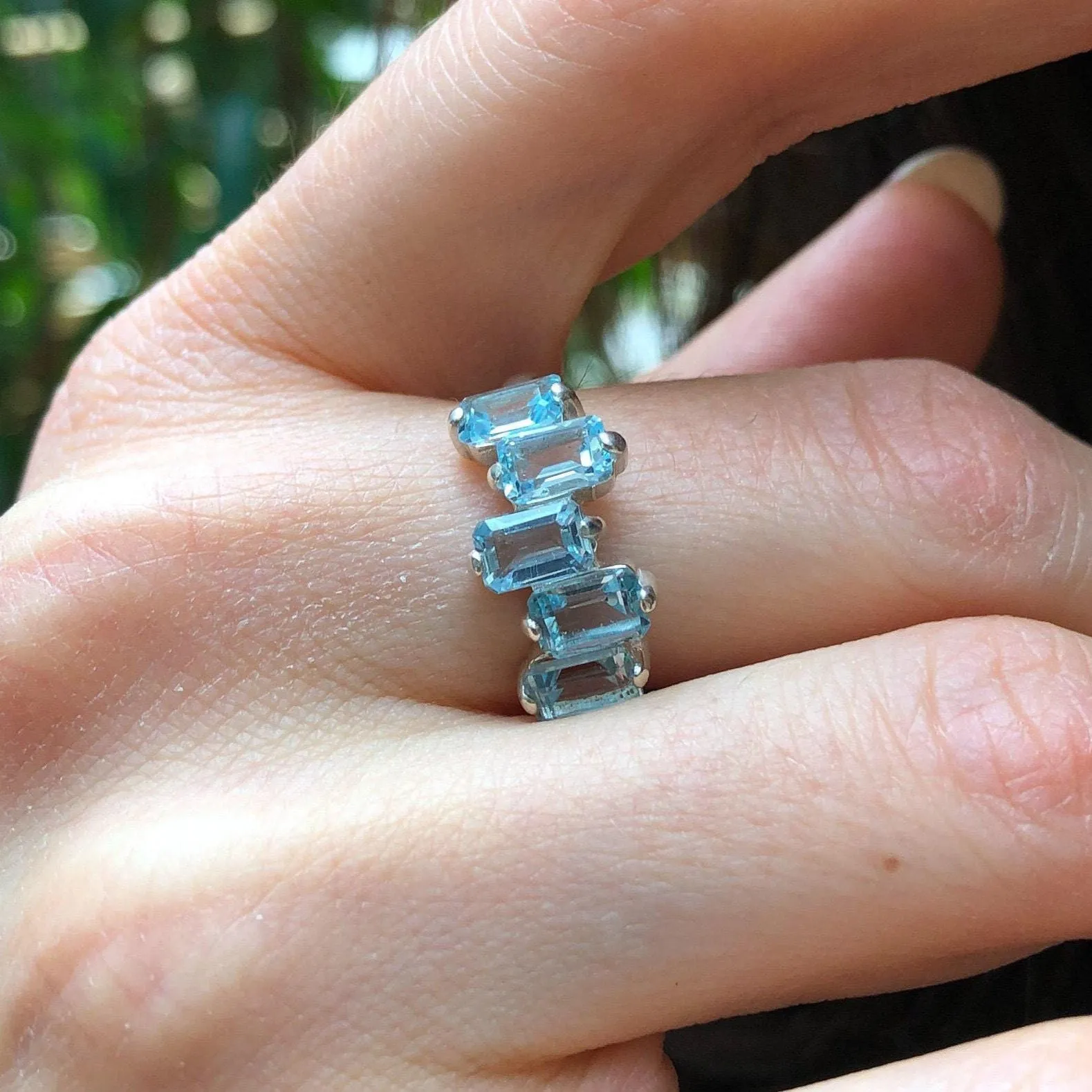 Blue Topaz Ring - Blue Baguette Band - December Birthstone Ring