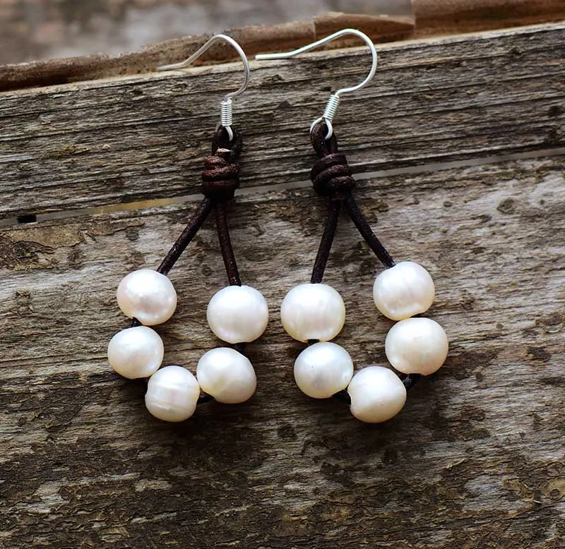 Boho Earrings, Dangle Earrings, White Bohemian Peal