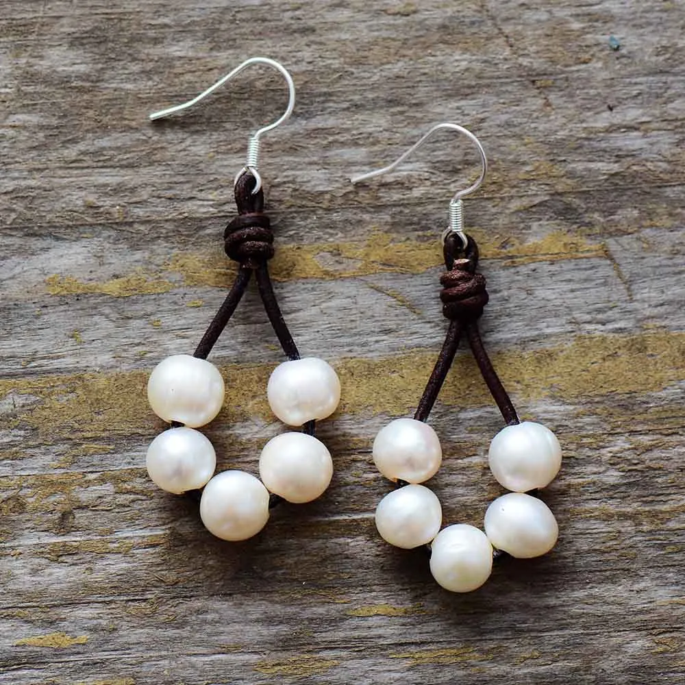 Boho Earrings, Dangle Earrings, White Bohemian Peal