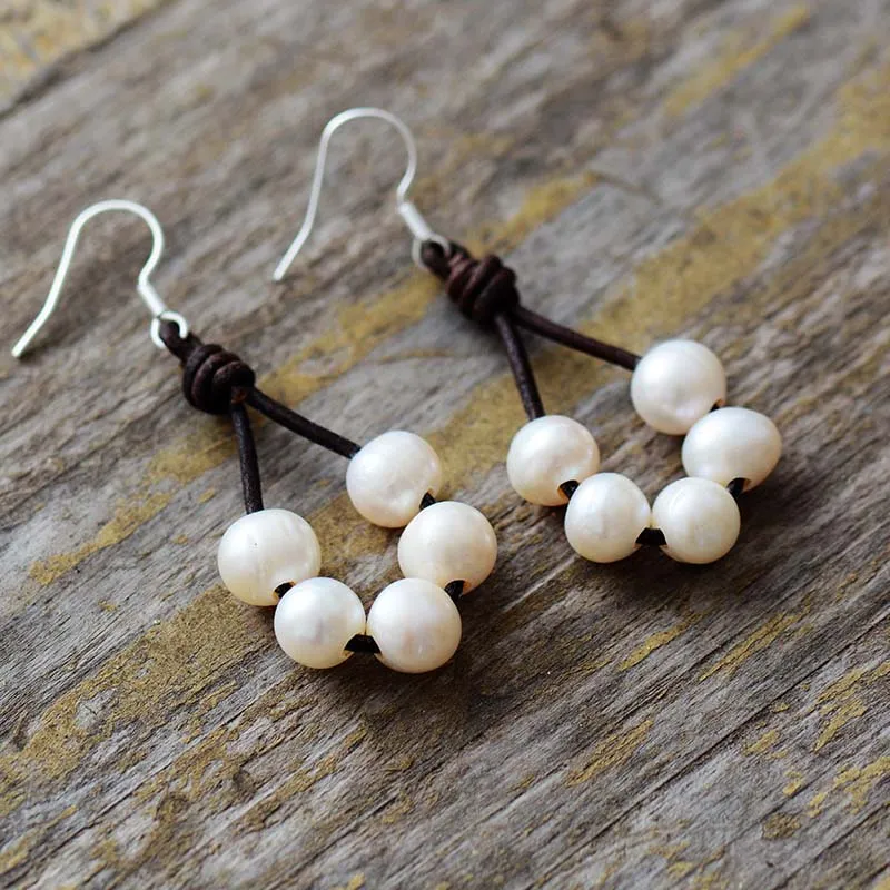 Boho Earrings, Dangle Earrings, White Bohemian Peal